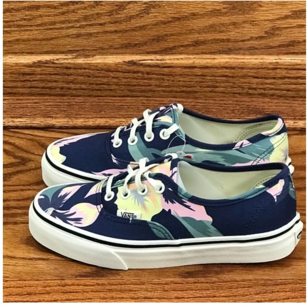 Vans Authentic Vintage Floral Navy Blue Tropical Hibiscus Sneaker Size Women 5.5